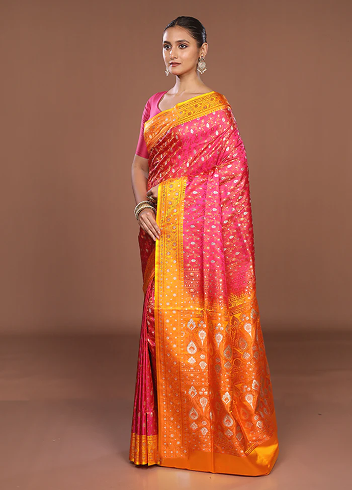 Pink Tanchoi Silk Saree With Blouse Piece - Image 4