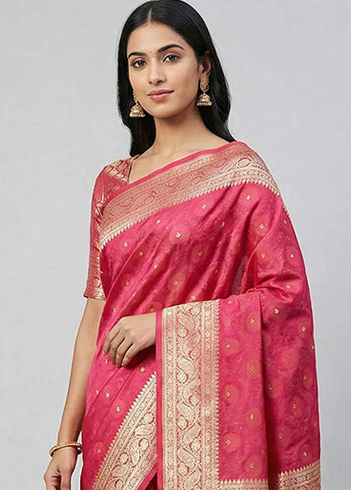 Pink Tanchoi Silk Saree With Blouse Piece - Image 2