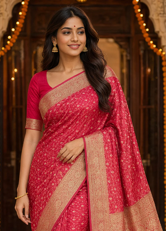 Pink Tanchoi Silk Saree With Blouse Piece - Image 2