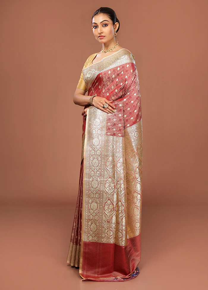 Pink Tanchoi Silk Saree With Blouse Piece - Image 4