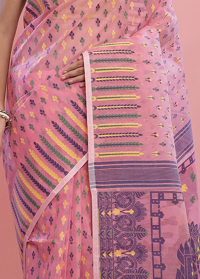 Pink Tant Jamdani  Saree Without Blouse Piece - Image 3