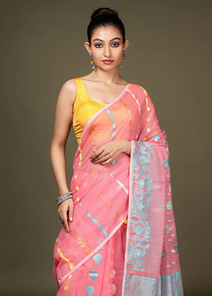 Pink Tant Cotton Saree Without Blouse Piece