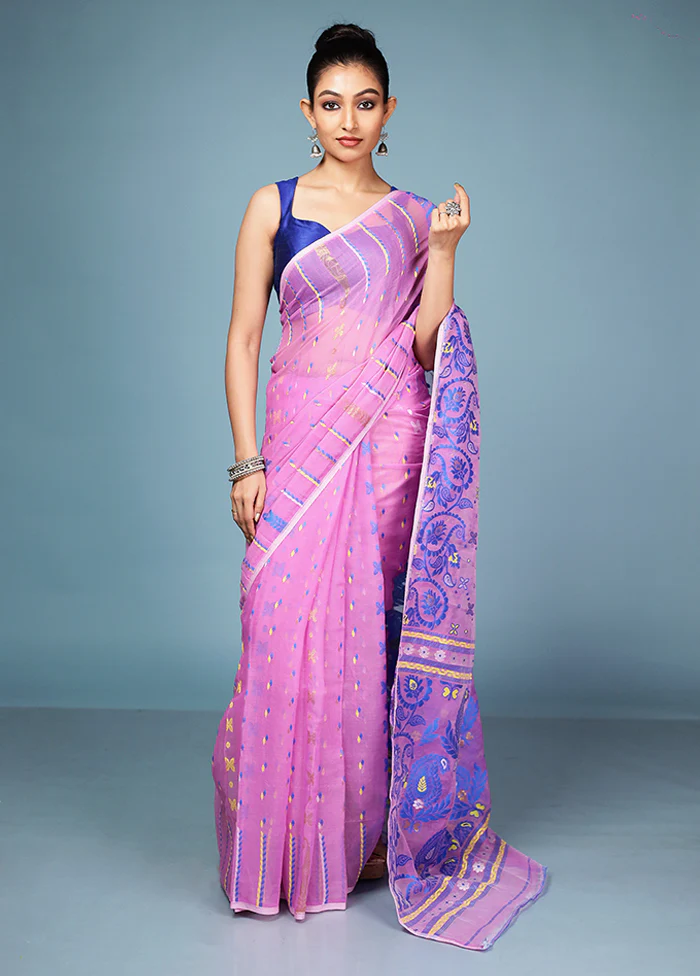 Pink Tant Cotton Saree Without Blouse Piece - Image 2