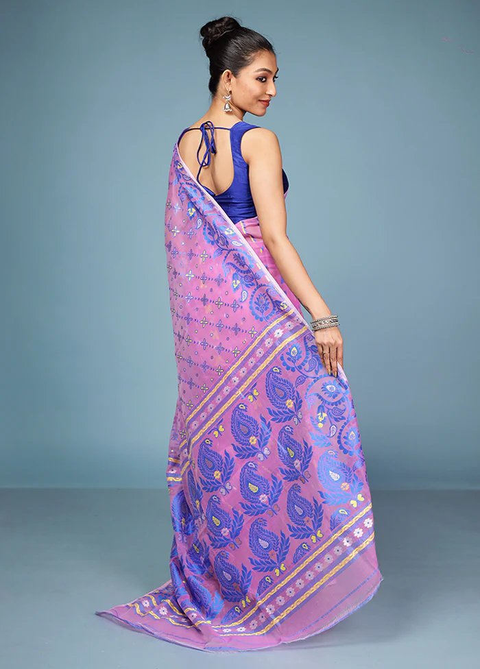 Pink Tant Cotton Saree Without Blouse Piece - Image 3