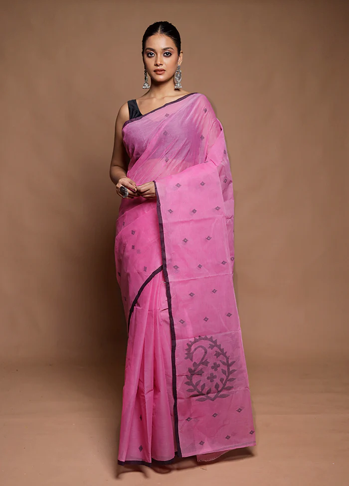 Pink Tant Jamdani Saree Without Blouse Piece