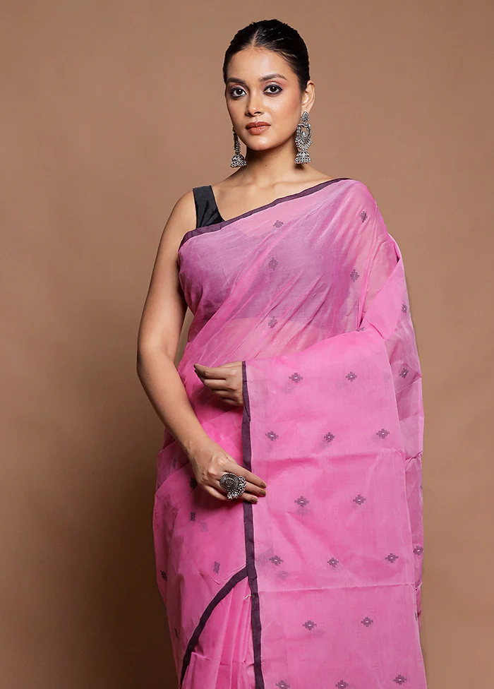 Pink Tant Jamdani Saree Without Blouse Piece - Image 2
