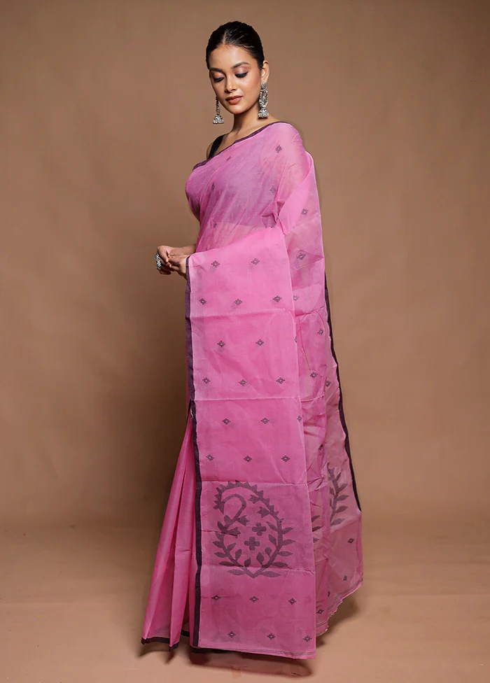 Pink Tant Jamdani Saree Without Blouse Piece - Image 4