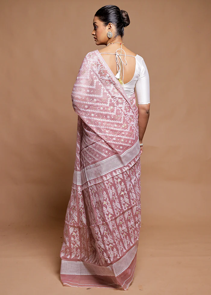 Pink Tant Jamdani Saree Without Blouse Piece - Image 3