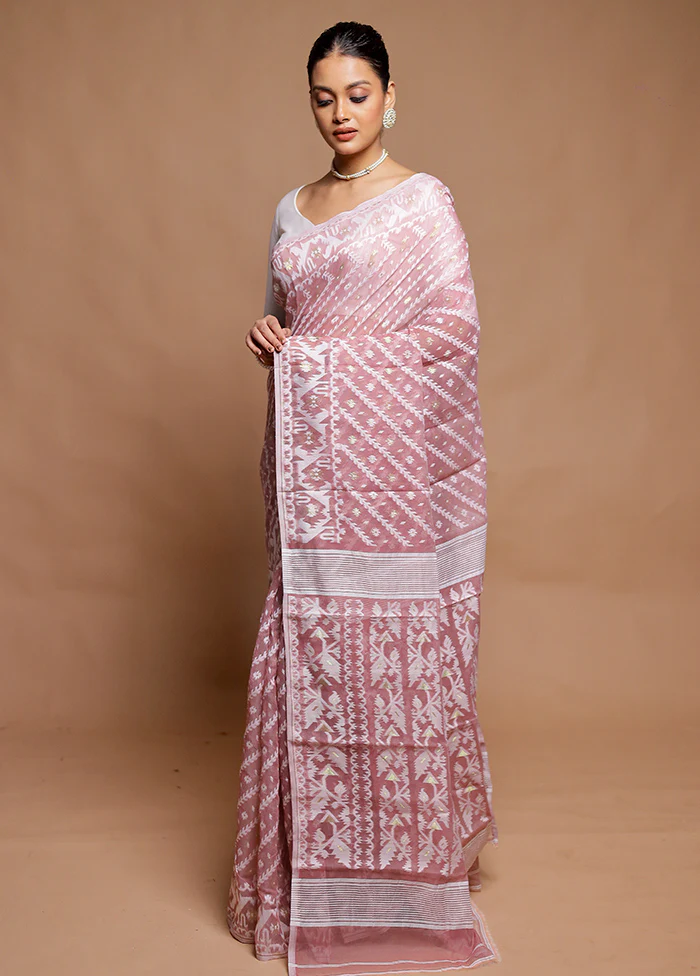 Pink Tant Jamdani Saree Without Blouse Piece - Image 4