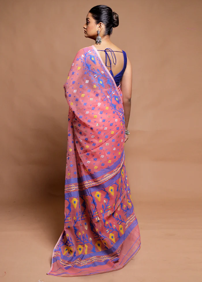 Pink Tant Jamdani Saree Without Blouse Piece - Image 3