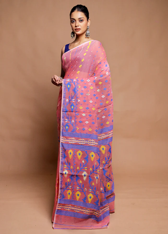 Pink Tant Jamdani Saree Without Blouse Piece - Image 4