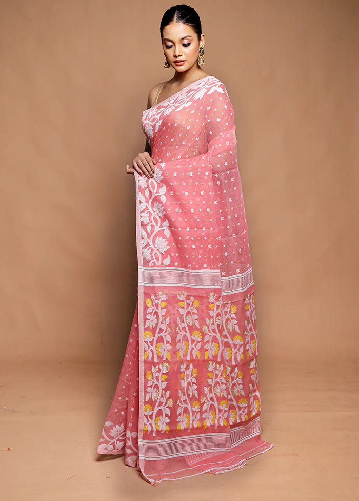 Pink Tant Jamdani Saree Without Blouse Piece - Image 4