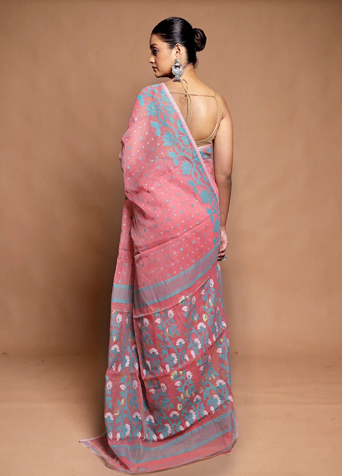 Pink Tant Jamdani Saree Without Blouse Piece - Image 3