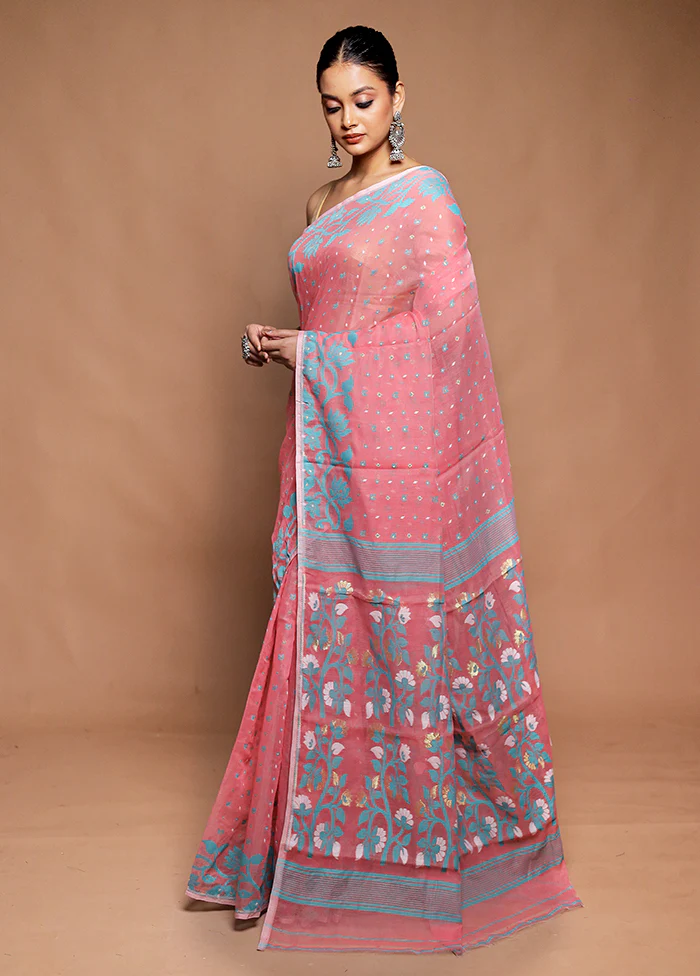 Pink Tant Jamdani Saree Without Blouse Piece - Image 4