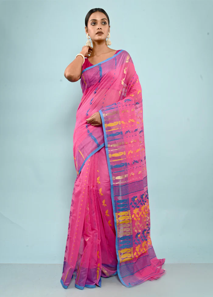 Pink Tant Jamdani Saree Without Blouse Piece - Image 2