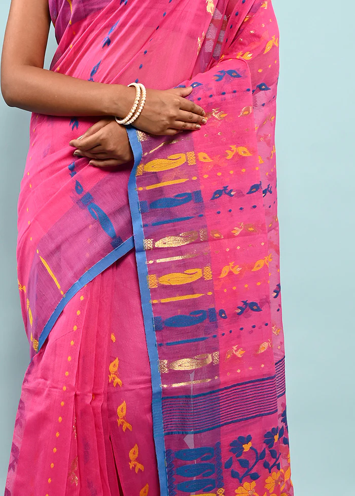Pink Tant Jamdani Saree Without Blouse Piece - Image 3
