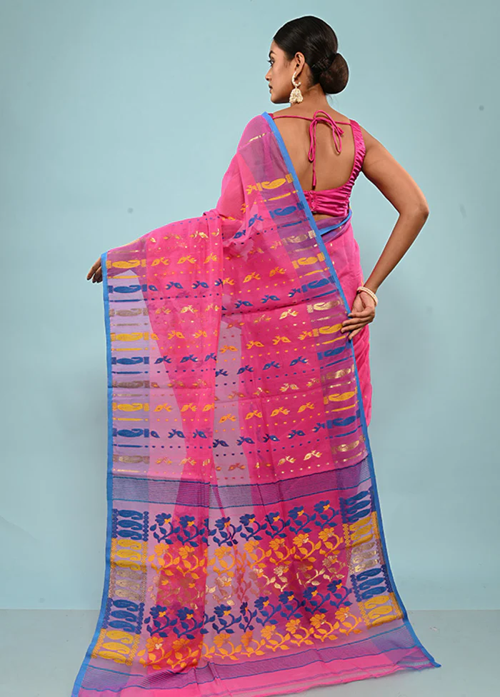 Pink Tant Jamdani Saree Without Blouse Piece - Image 4