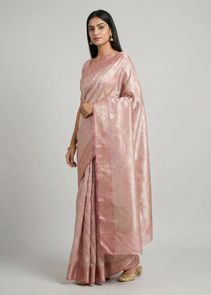 Pink Tissue Silk Saree With Blouse Piece