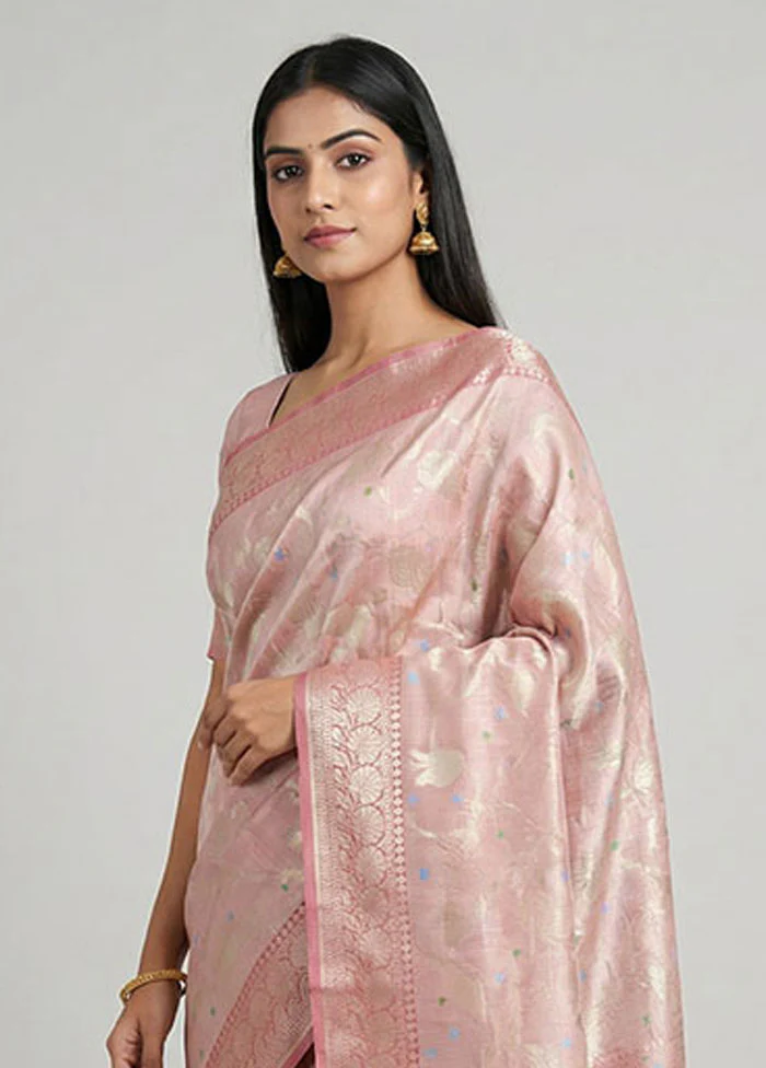 Pink Tissue Silk Saree With Blouse Piece - Image 2