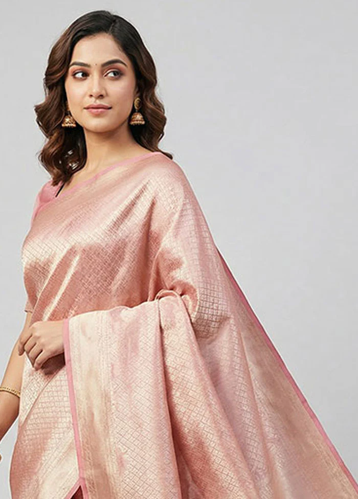 Pink Tissue Silk Saree With Blouse Piece - Image 2