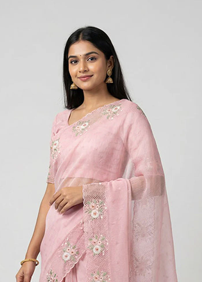 Pink Tissue Silk Saree With Blouse Piece - Image 2