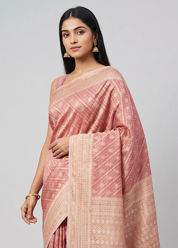 Pink Tissue Silk Saree With Blouse Piece - Image 2