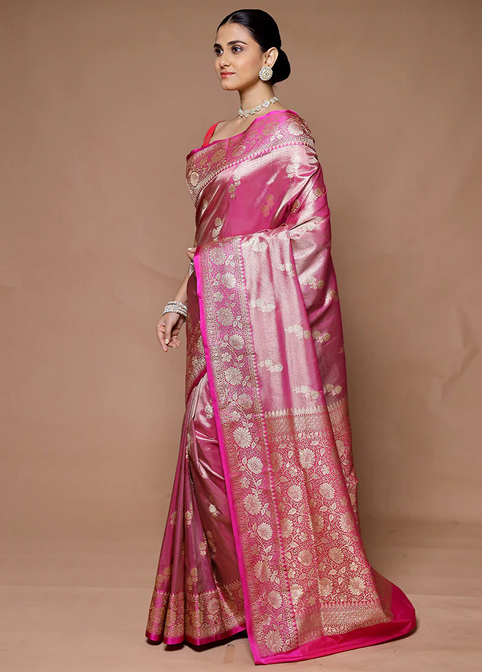 Pink Tissue Silk Saree With Blouse Piece - Image 4
