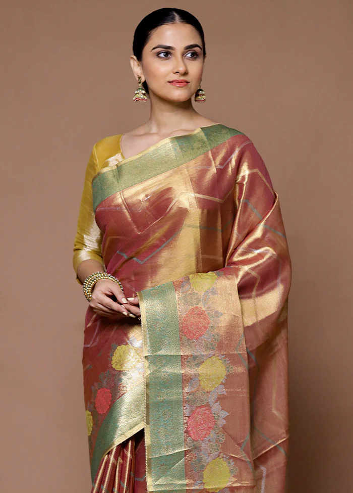 Pink Tissue Silk Saree With Blouse Piece - Image 2