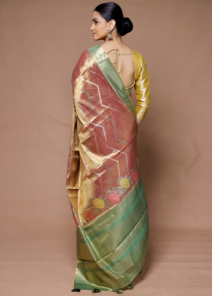 Pink Tissue Silk Saree With Blouse Piece - Image 3