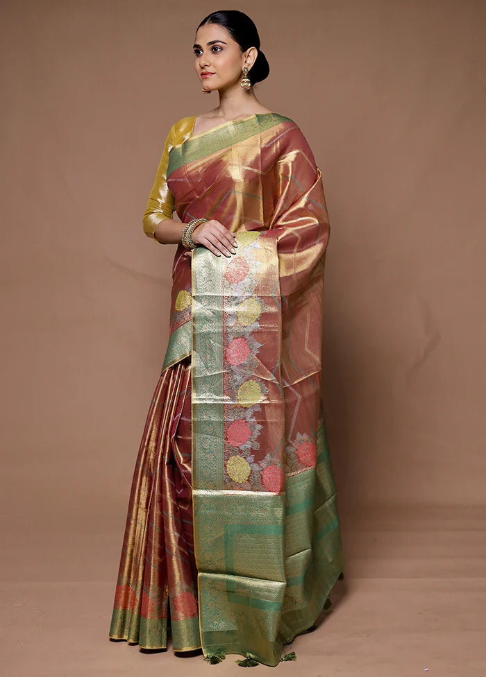 Pink Tissue Silk Saree With Blouse Piece - Image 4