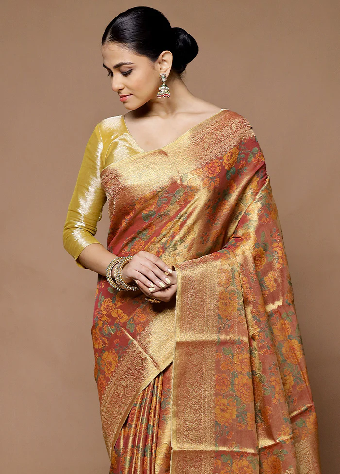 Pink Tissue Silk Saree With Blouse Piece - Image 2