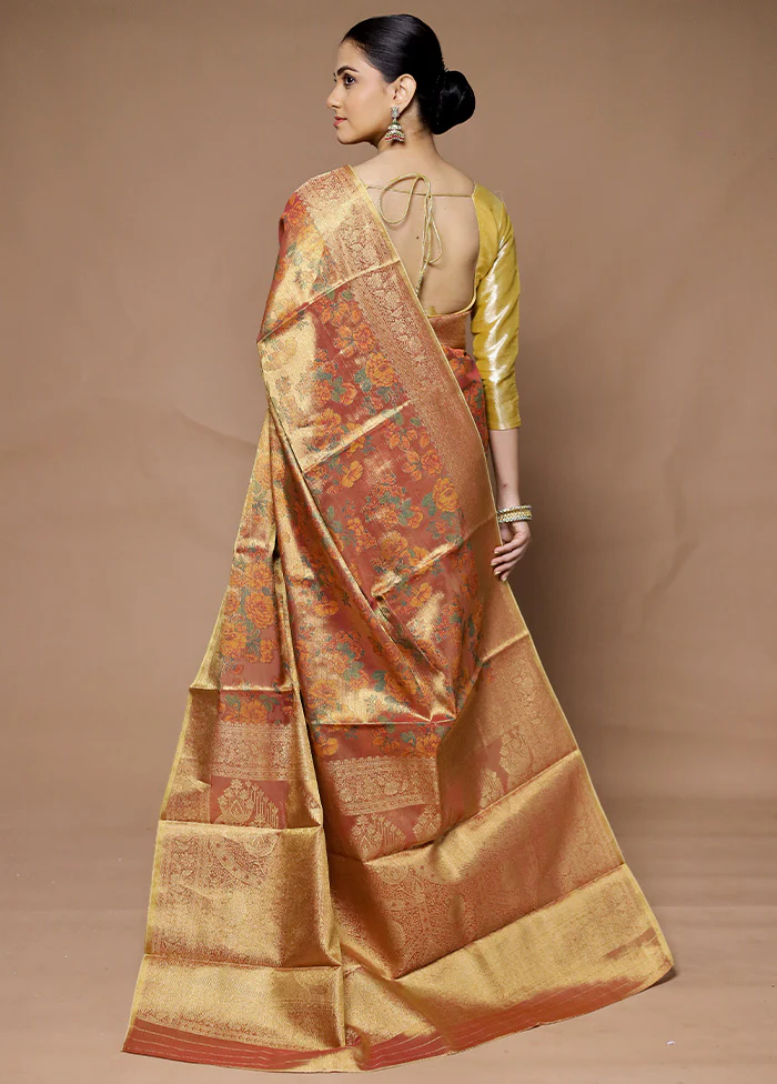 Pink Tissue Silk Saree With Blouse Piece - Image 3