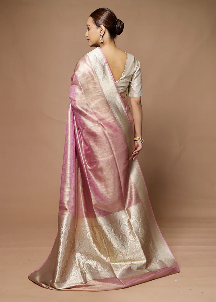 Pink Tissue Silk Saree With Blouse Piece - Image 3