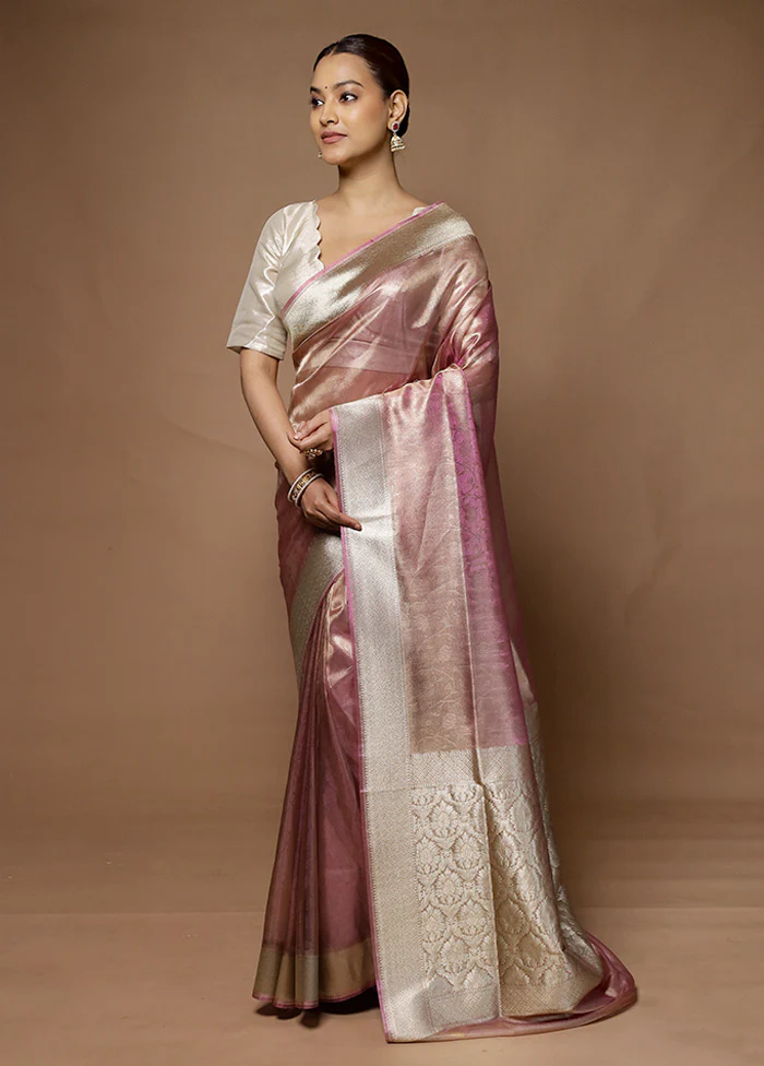 Pink Tissue Silk Saree With Blouse Piece - Image 4