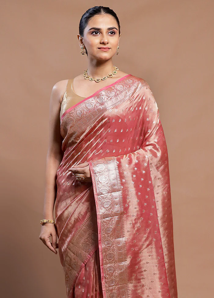 Pink Tissue Silk Saree With Blouse Piece - Image 2