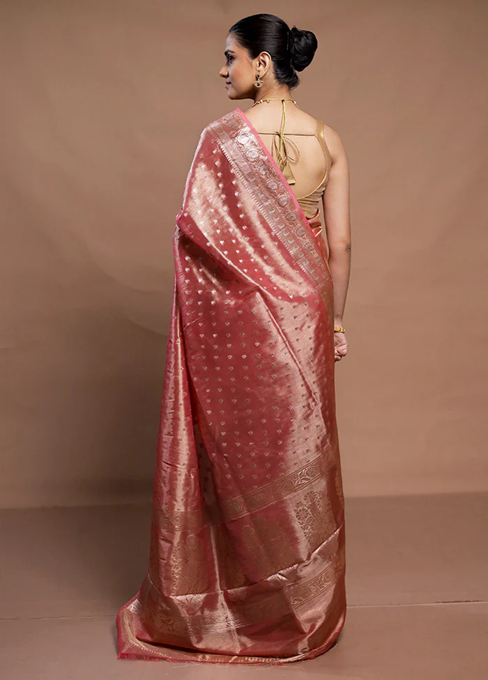 Pink Tissue Silk Saree With Blouse Piece - Image 3