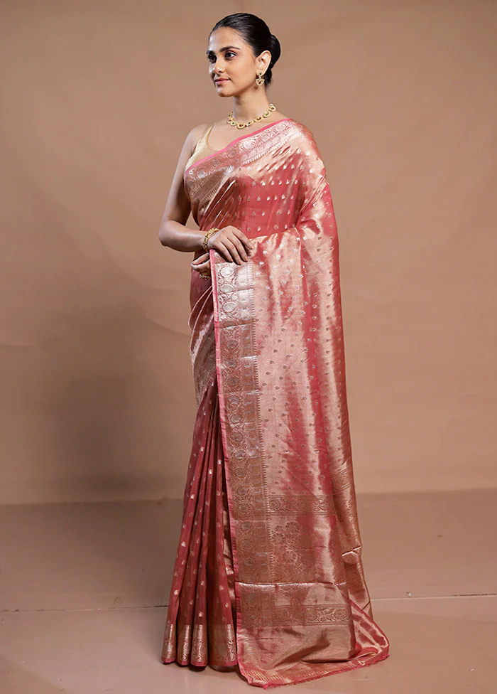 Pink Tissue Silk Saree With Blouse Piece - Image 4
