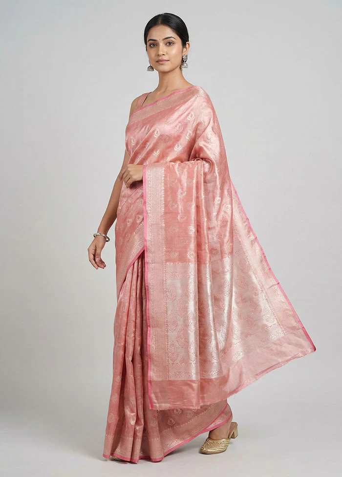 Pink Tissue Silk Saree With Blouse Piece