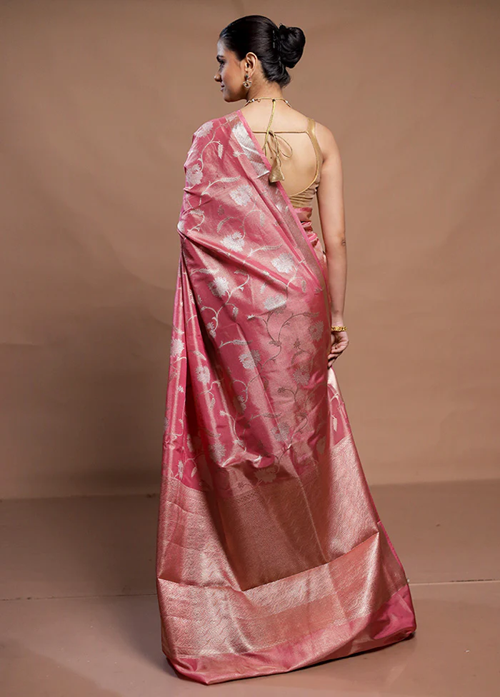 Pink Tissue Silk Saree With Blouse Piece - Image 3