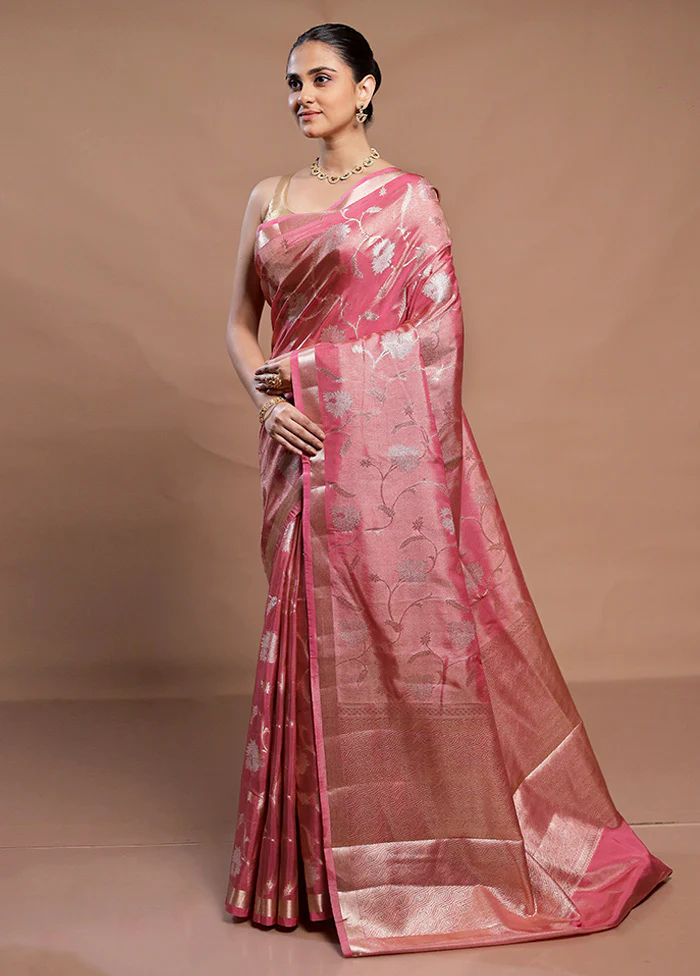 Pink Tissue Silk Saree With Blouse Piece - Image 4