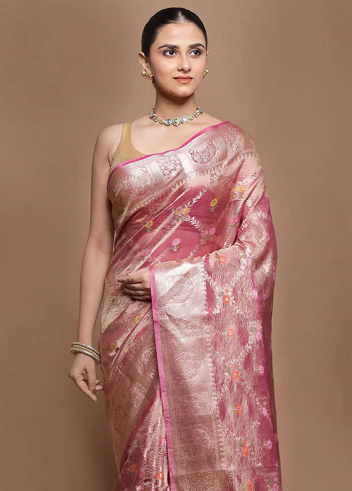 Pink Tissue Silk Saree With Blouse Piece - Image 2