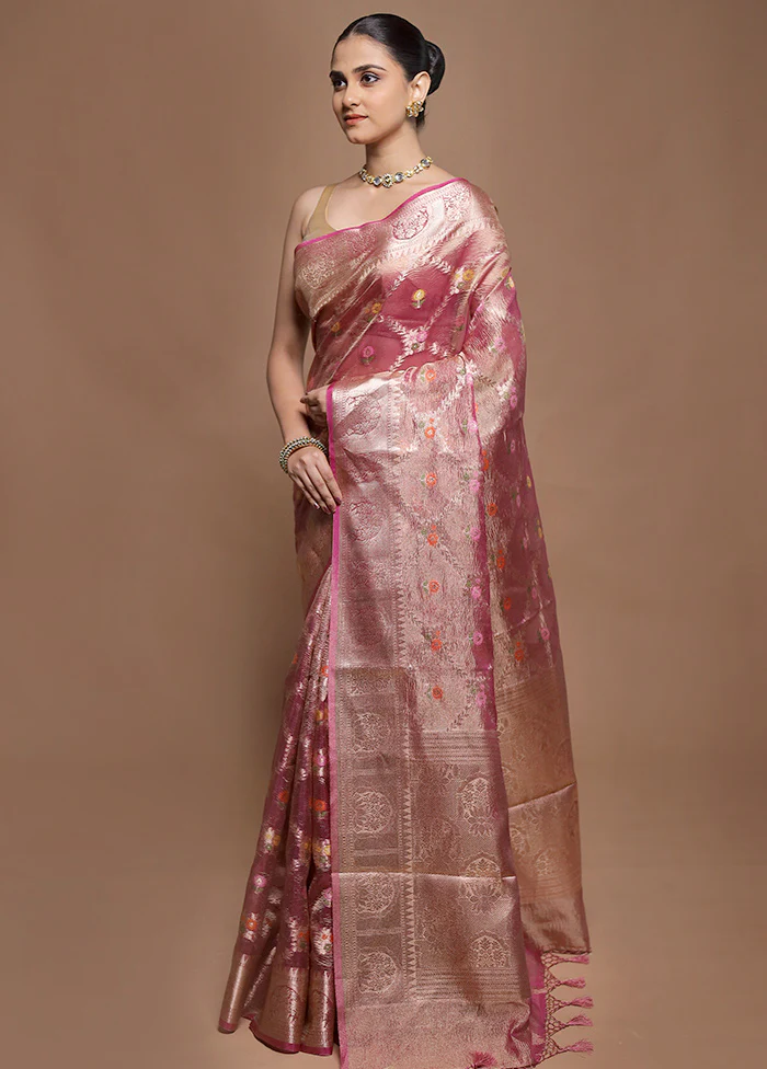 Pink Tissue Silk Saree With Blouse Piece - Image 4