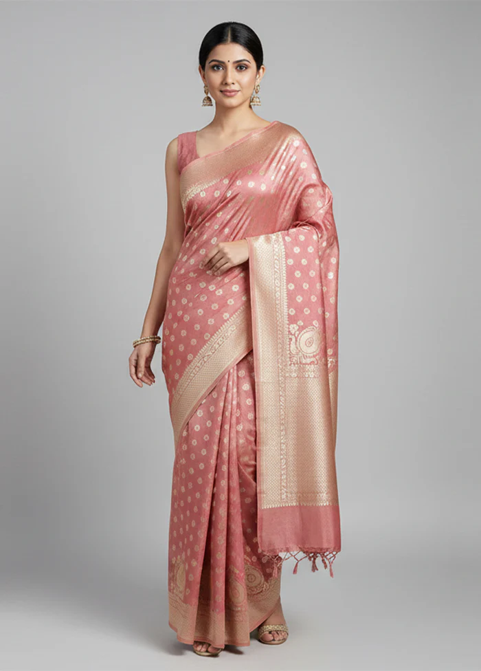 Pink Tissue Silk Saree With Blouse Piece