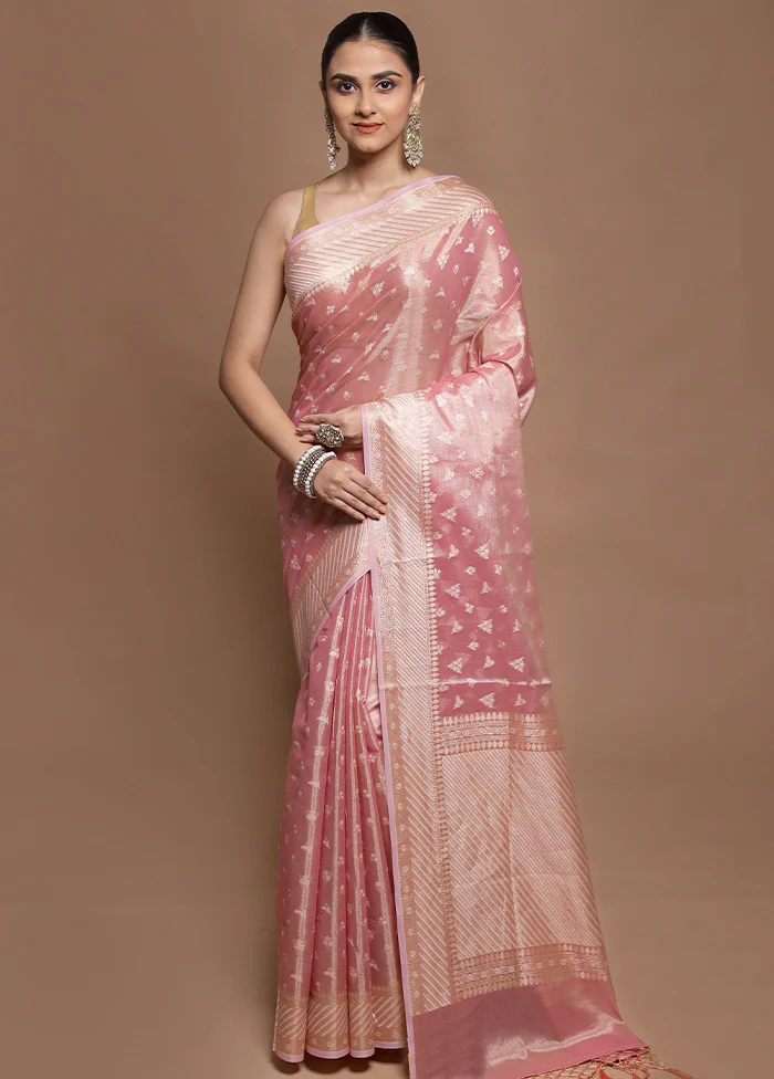 Pink Tissue Silk Saree With Blouse Piece