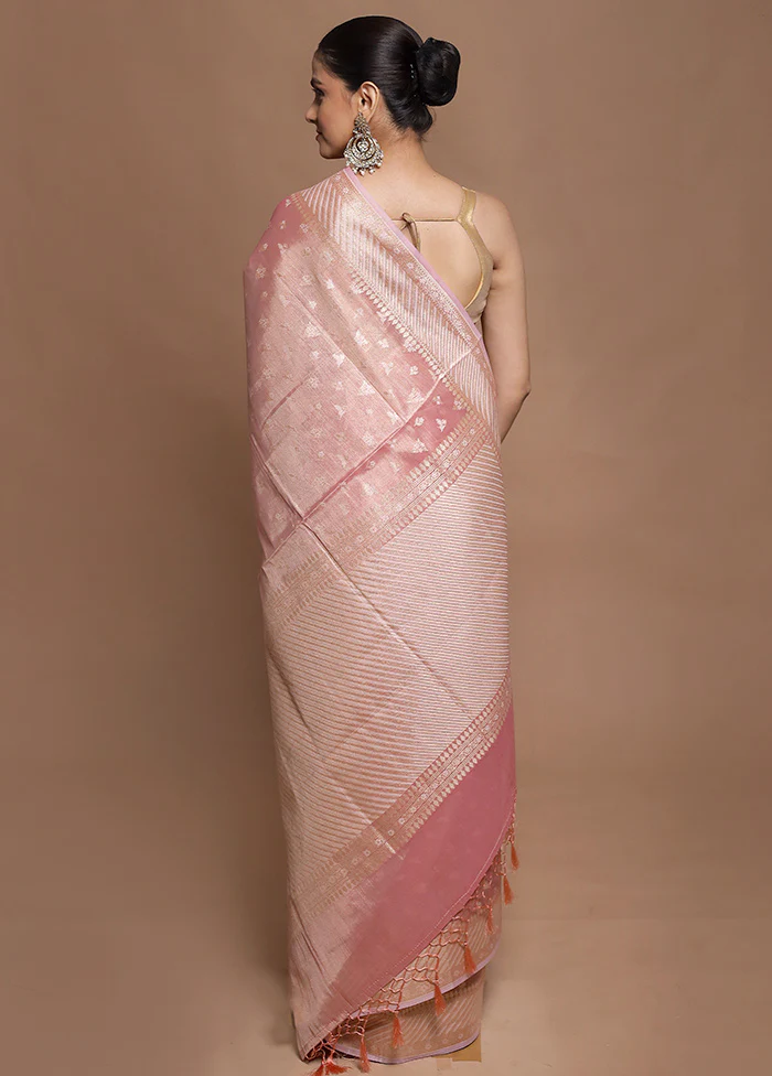 Pink Tissue Silk Saree With Blouse Piece - Image 3