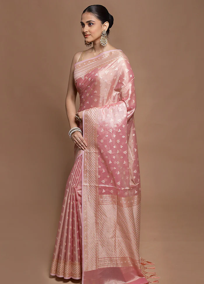 Pink Tissue Silk Saree With Blouse Piece - Image 4