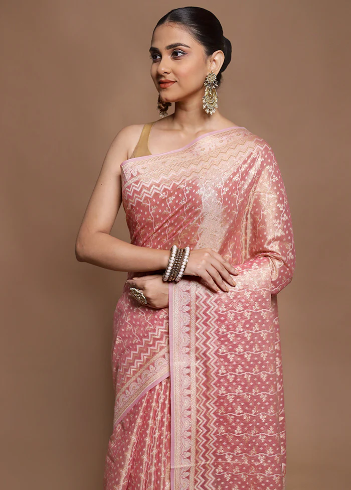 Pink Tissue Silk Saree With Blouse Piece - Image 2