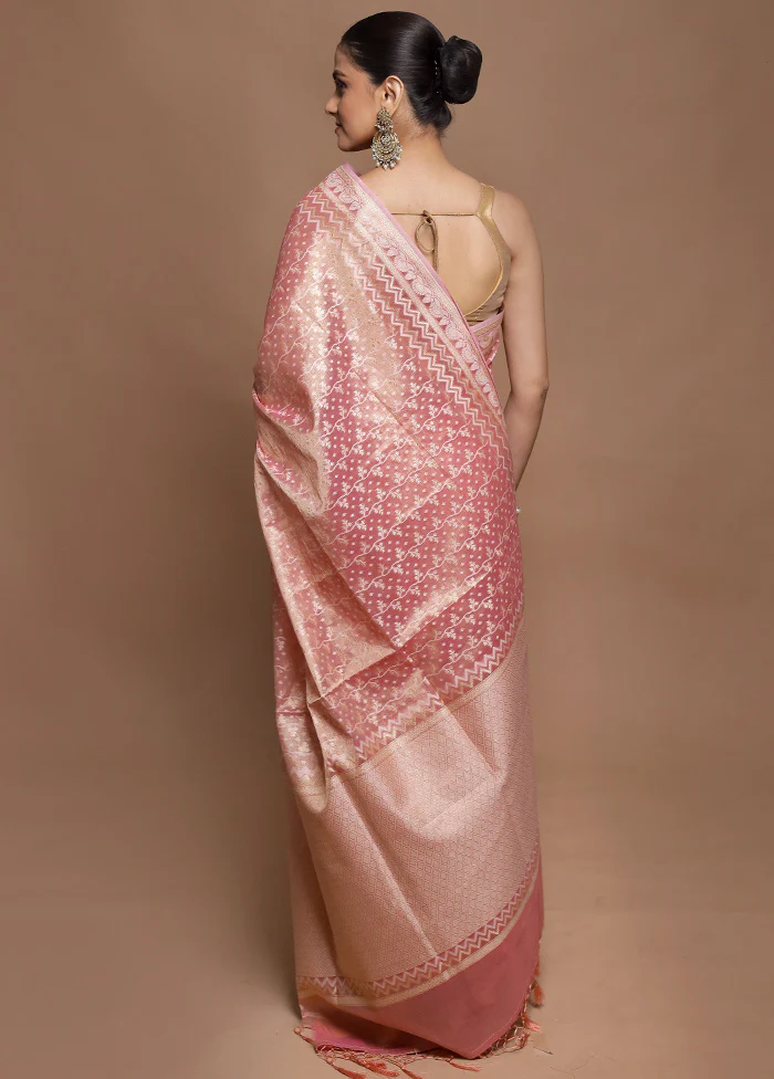 Pink Tissue Silk Saree With Blouse Piece - Image 3