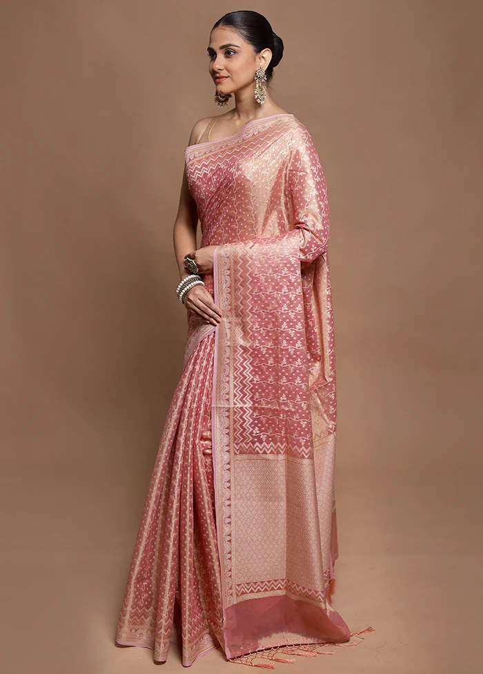 Pink Tissue Silk Saree With Blouse Piece - Image 4