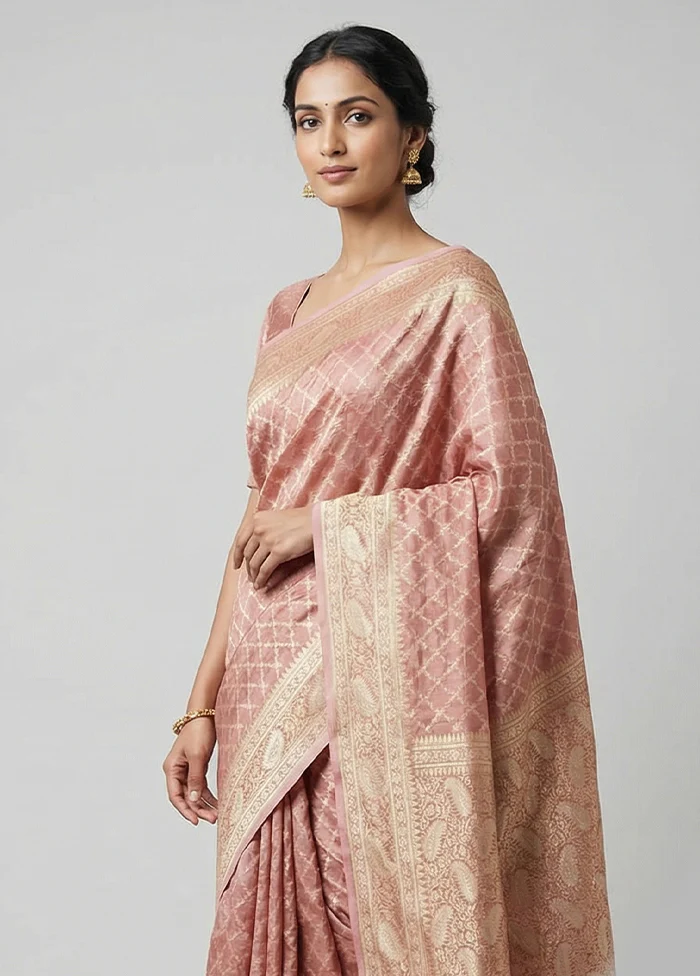 Pink Tissue Silk Saree With Blouse Piece - Image 2